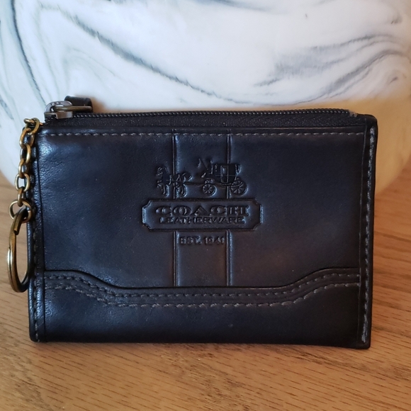 Vintage Black Coach Keychain Coin Card Zip Pouch